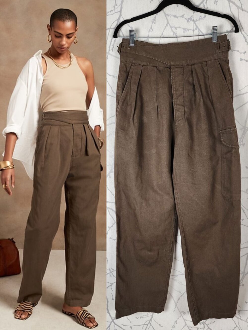 Banana Republic Army Green Cotton Linen Heritage Explorer Cargo Pants